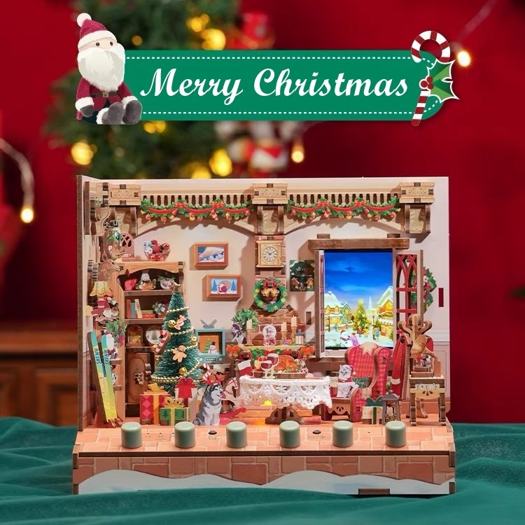 Christmas DIY Miniature House Kit - Music Box - 3D Wooden Puzzles - Dollhouse - Diorama