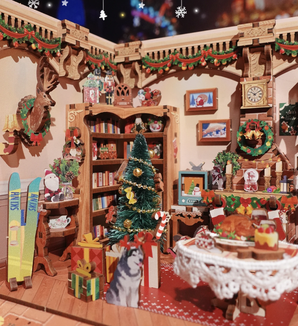 Christmas DIY Miniature House Kit - Music Box - 3D Wooden Puzzles - Dollhouse - Diorama