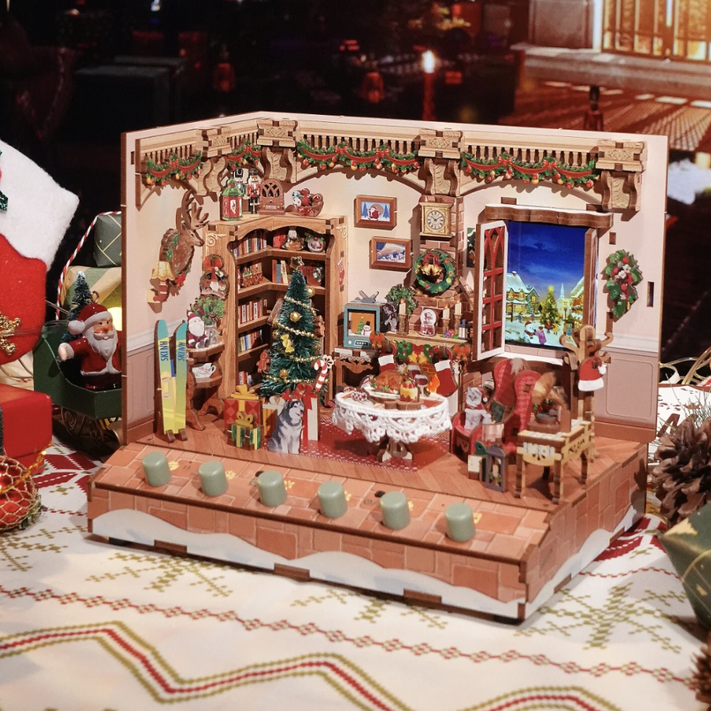 Christmas DIY Miniature House Kit - Music Box - 3D Wooden Puzzles - Dollhouse - Diorama