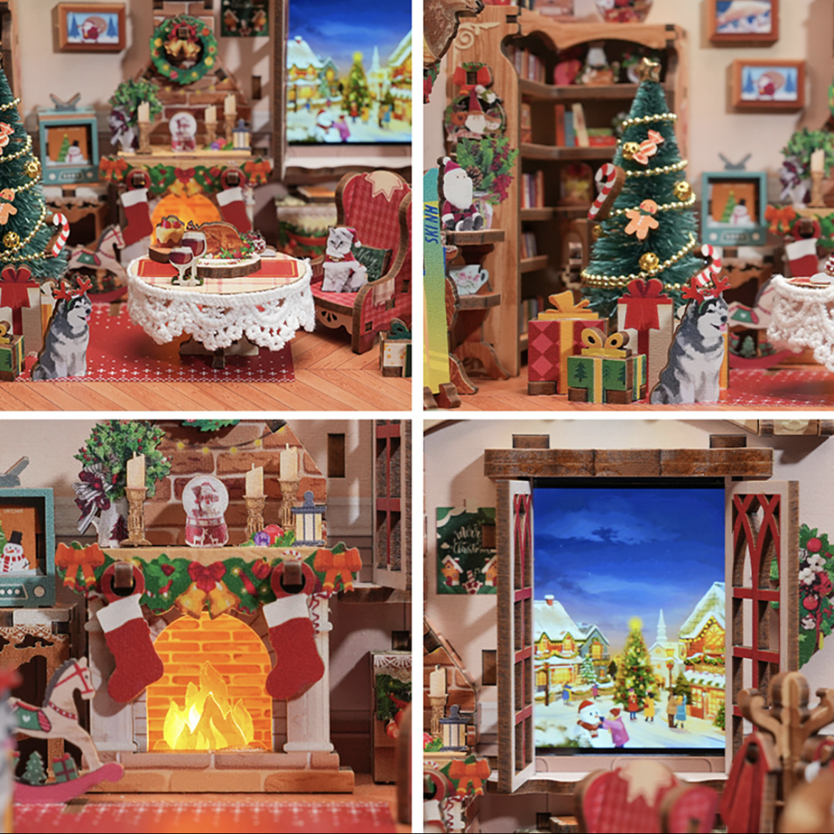 Christmas DIY Miniature House Kit - Music Box - 3D Wooden Puzzles - Dollhouse - Diorama