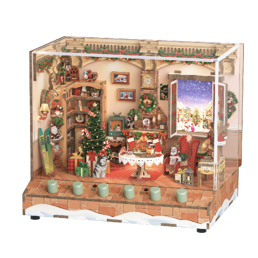 Christmas DIY Miniature House Kit - Music Box - 3D Wooden Puzzles - Dollhouse - Diorama