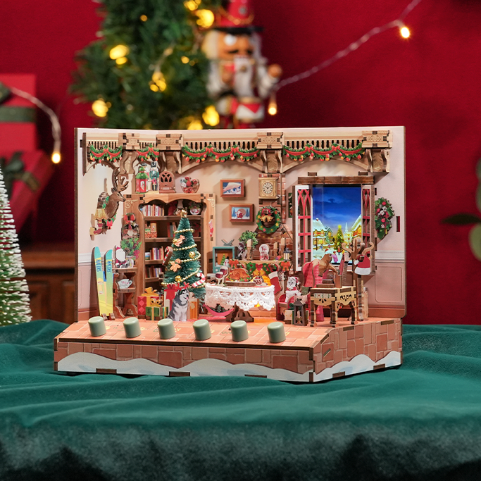 Christmas DIY Miniature House Kit - Music Box - 3D Wooden Puzzles - Dollhouse - Diorama