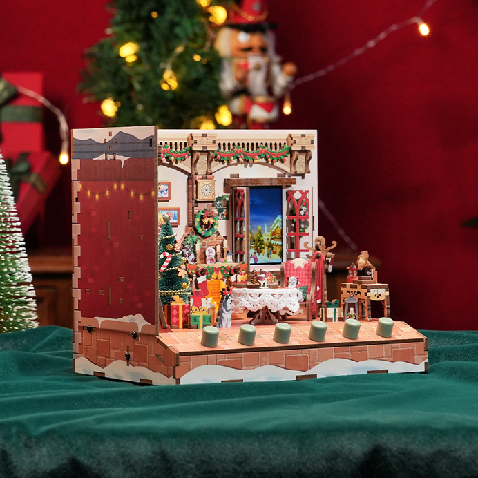 Christmas DIY Miniature House Kit - Music Box - 3D Wooden Puzzles - Dollhouse - Diorama