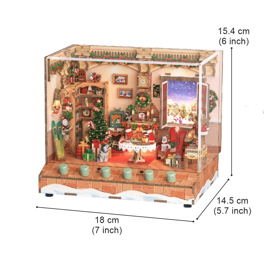 Christmas DIY Miniature House Kit - Music Box - 3D Wooden Puzzles - Dollhouse - Diorama