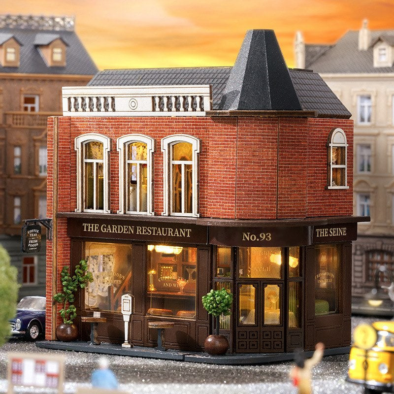 Corner Restaurant DIY Dollhouse Kit | Mini House | Miniature House Crafts - 45 angle