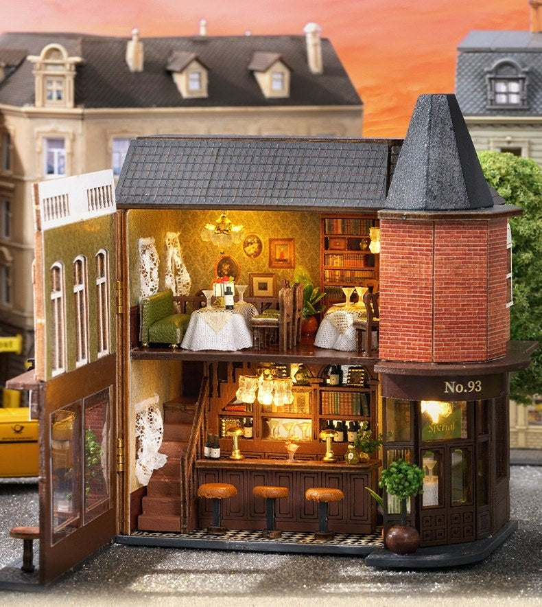 Corner Restaurant DIY Dollhouse Kit | Mini House | Miniature House Crafts - door openable