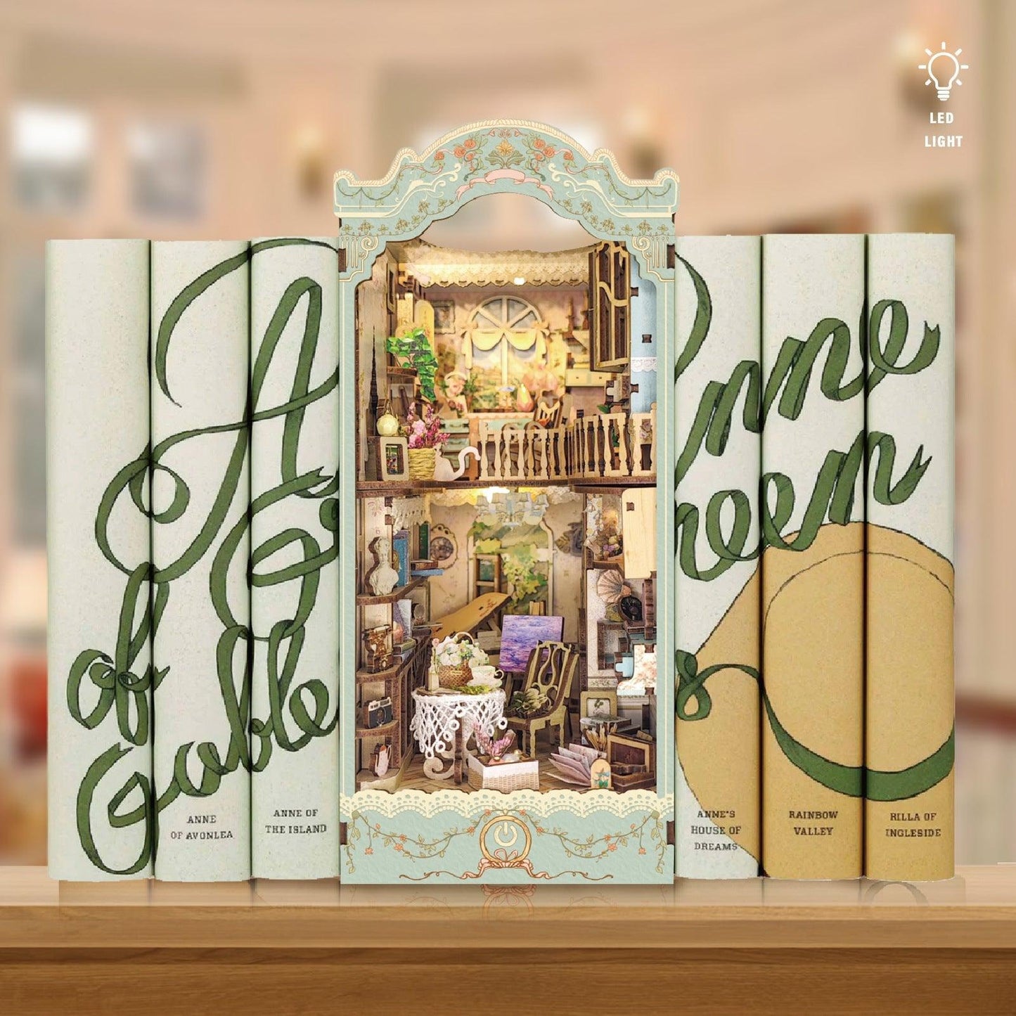 French countryside themed diy book nook kit - bookshelf insert diorama miniature