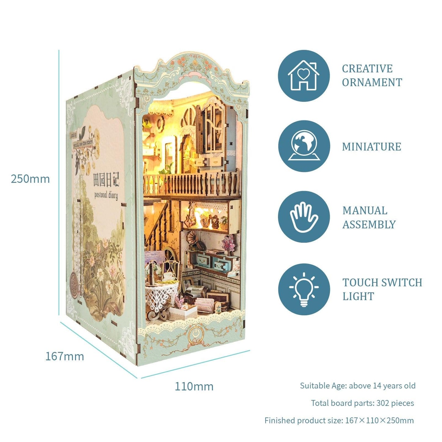 French countryside themed diy book nook kit - bookshelf insert diorama miniature - size