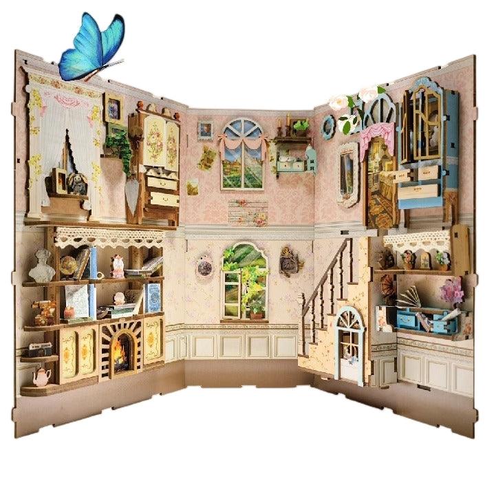 French countryside themed diy book nook kit - bookshelf insert diorama miniature - inner