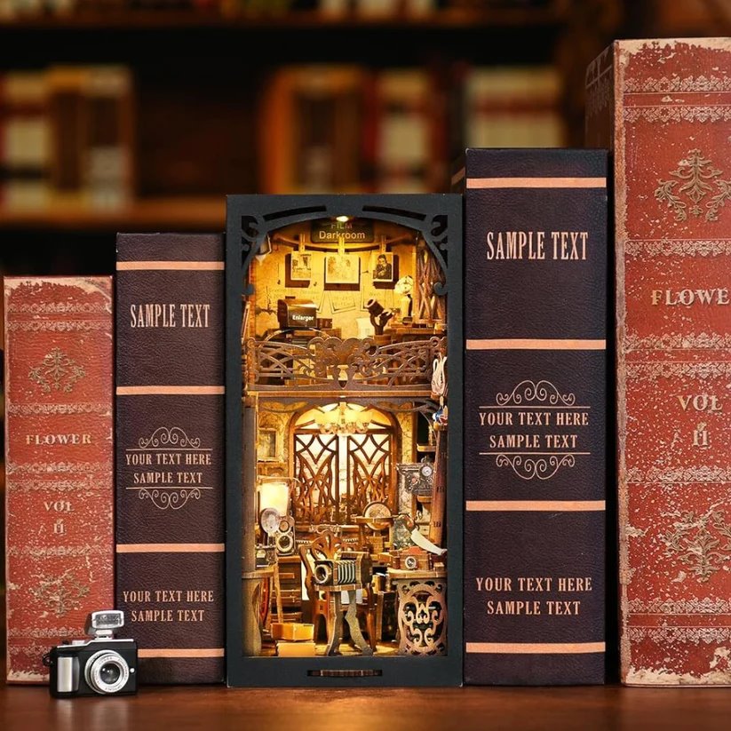 Darkroom Film | DIY Book Nook Kit | 3D Wooden Puzzle Bookend | bookshelf insert diorama | miniature house kit