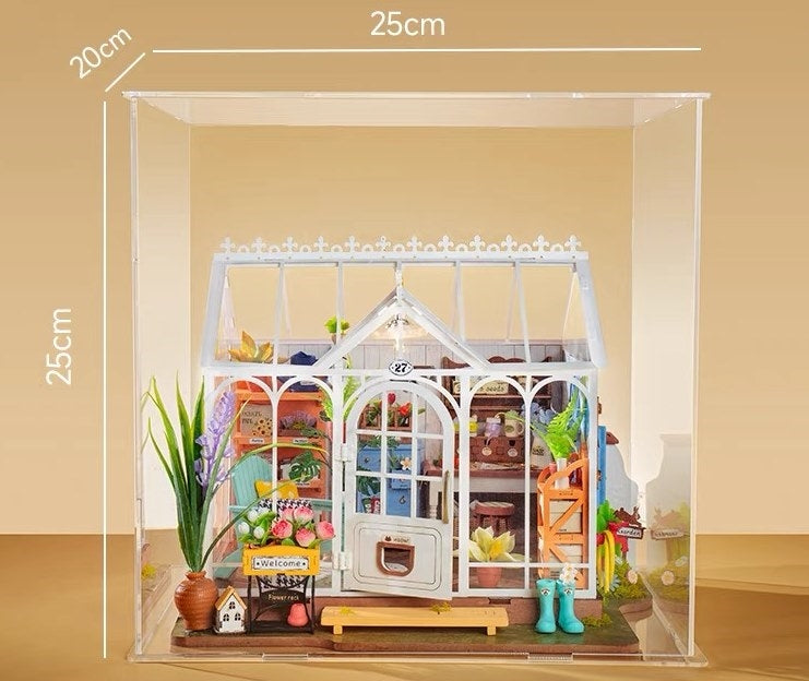 Dreamy Garden House DIY miniature house kit, A charming greenhouse themed home decor dollhouse, perfect for gifting, crafting enthusiasts and dollhouse or mini-scale model collectors alike.