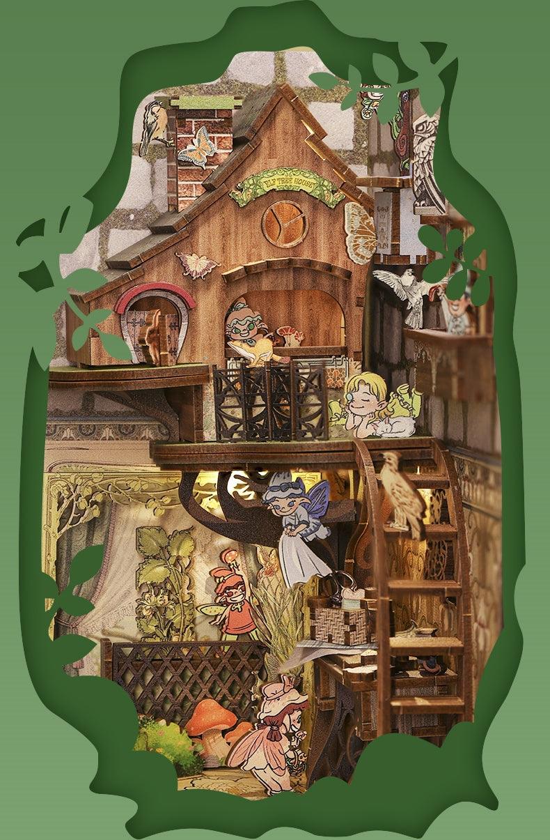 fairy elves themed diy book nook kit 3d puzzles for bookshelf insert miniature diorama