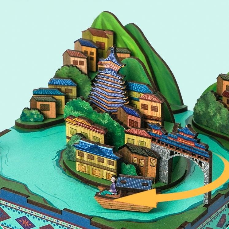 Chinese culture inspired 3d mechanical wooden puzzles music box
