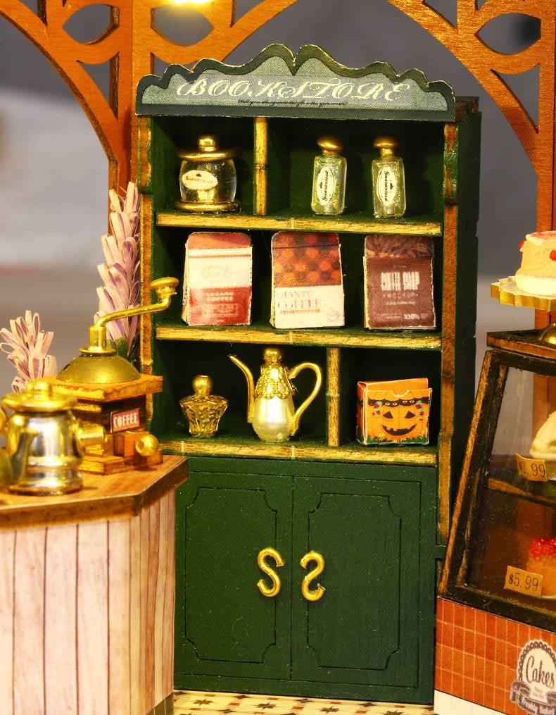 Flower House Coffee Shop DIY Miniature House Kit - A charming miniature coffee shop with floral accents, perfect for crafting enthusiasts and dollhouse collectors alike - details