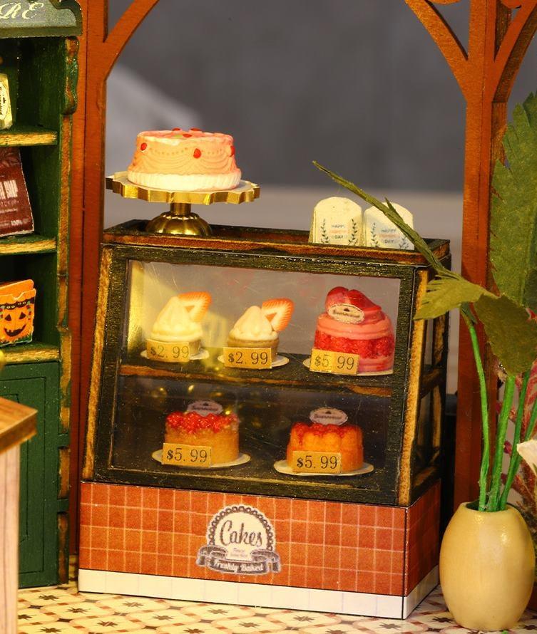 Flower House Coffee Shop DIY Miniature House Kit - A charming miniature coffee shop with floral accents, perfect for crafting enthusiasts and dollhouse collectors alike - details