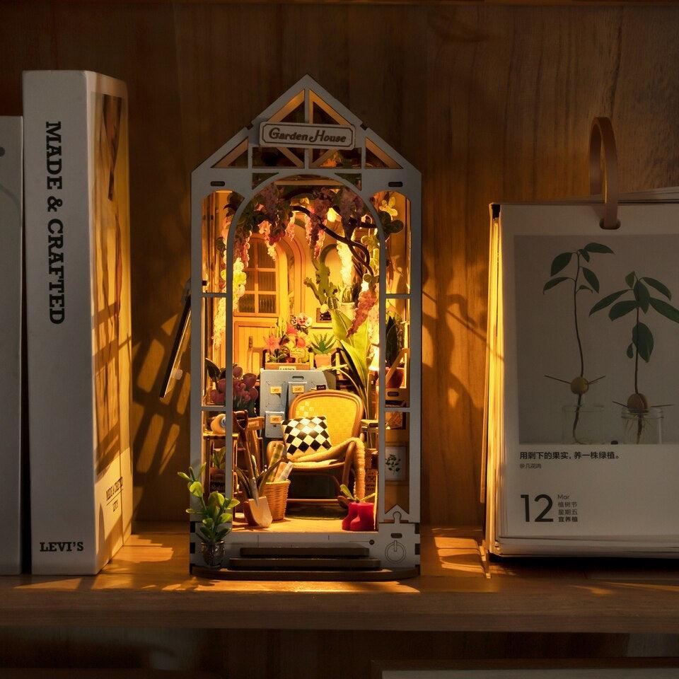 Garden House Diy Book Nook Kit - greenhouse inspired shelf insert diorama - miniature crafts