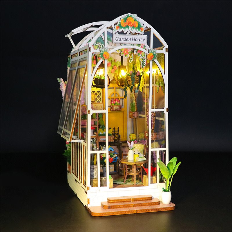 Garden House DIY Book Nook Kit - 3d wooden book end puzzles - bookshelf inert diorama - assembly miniature crafts