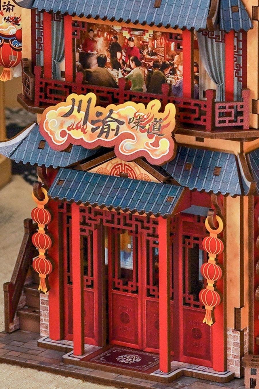 Chinese hot pot restaurant inspired 3d wooden puzzle diy miniature crafts