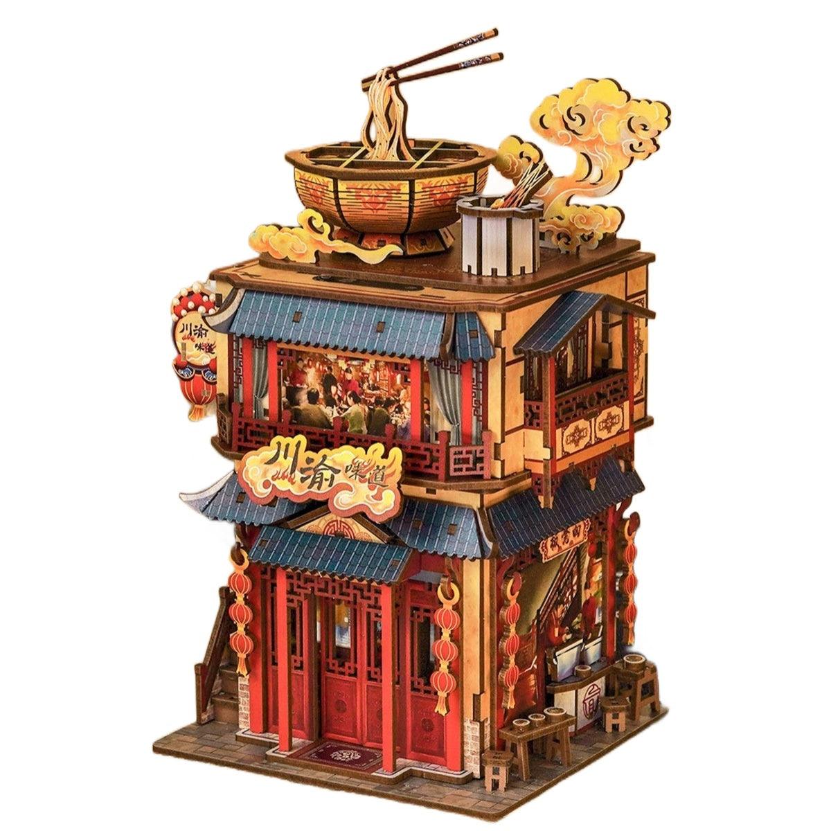 Chinese hot pot restaurant inspired 3d wooden puzzle diy miniature crafts