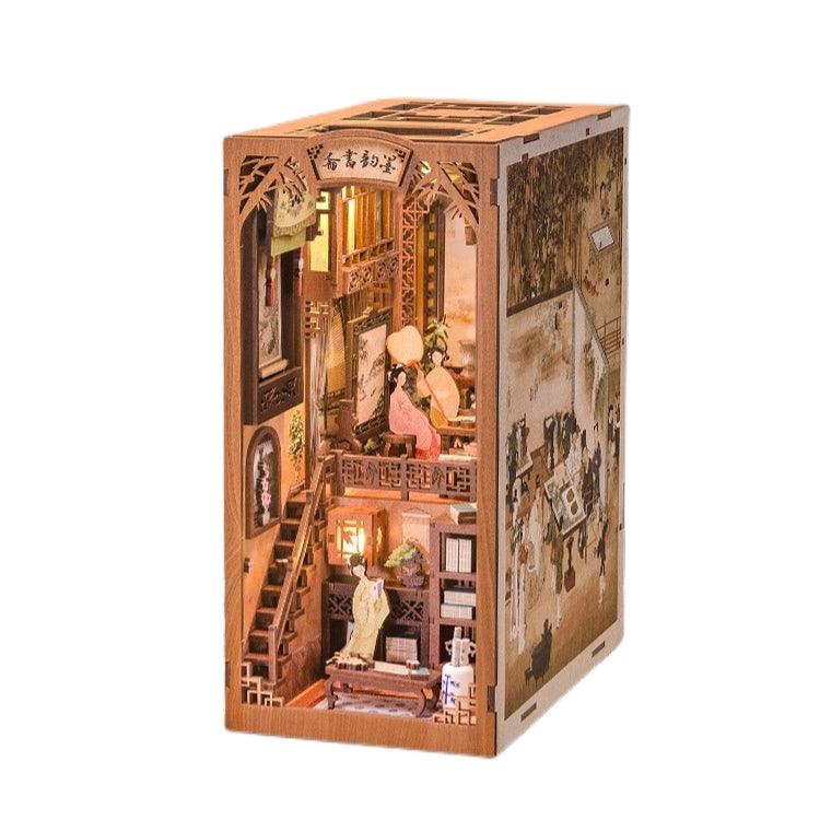 Ink Rhythm Bookstore DIY Book Nook Kit, A charming miniature puzzle crafts inspired by Chinese ancient bookstore, perfect for DIY crafting enthusiasts and dollhouse collectors alike. Ideal for bookshelf decor of gift for Chinese culture lovers