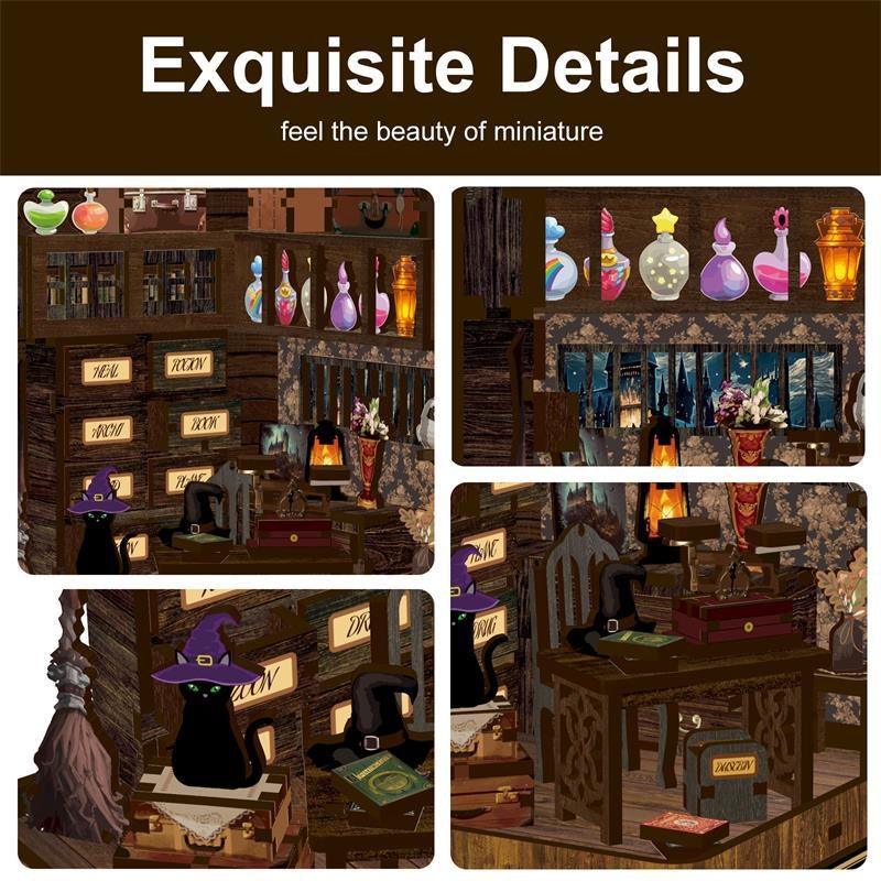 Magic Book Nook DIY Kit, Wizarding World theme bookshelf insert decor miniature crafts kit, A charming miniature 3d wooden puzzles inspired by Harry Potter, perfect for crafting enthusiasts and dollhouse collectors alike.