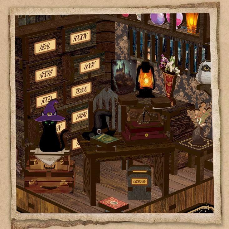 Magic Book Nook DIY Kit, Wizarding World theme bookshelf insert decor miniature crafts kit, A charming miniature 3d wooden puzzles inspired by Harry Potter, perfect for crafting enthusiasts and dollhouse collectors alike.