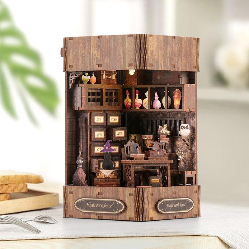 Magic Book Nook DIY Kit, Wizarding World theme bookshelf insert decor miniature crafts kit, A charming miniature 3d wooden puzzles inspired by Harry Potter, perfect for crafting enthusiasts and dollhouse collectors alike.