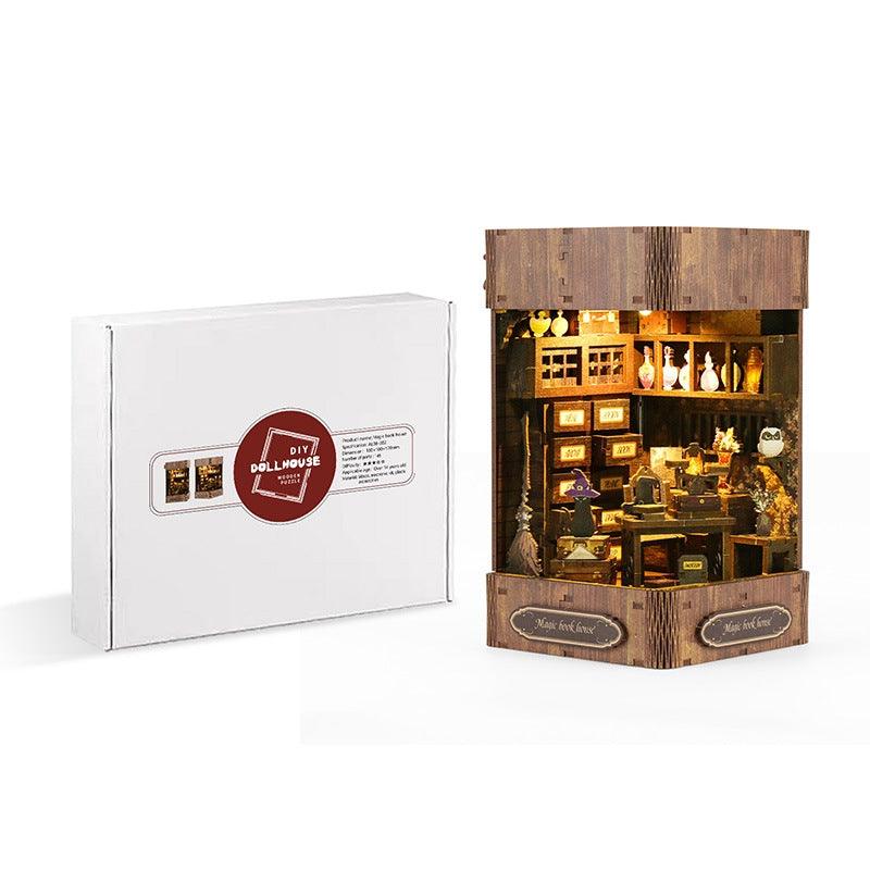 Magic Book Nook DIY Kit, Wizarding World theme bookshelf insert decor miniature crafts kit, A charming miniature 3d wooden puzzles inspired by Harry Potter, perfect for crafting enthusiasts and dollhouse collectors alike.