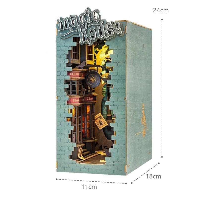 diagon alley themed diy wooden book nook kit for bookshelf insert decor or Harry Potter lovers size