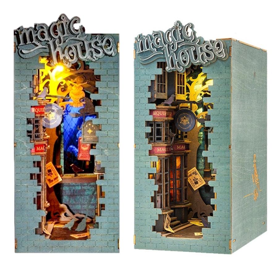 diagon alley themed diy wooden book nook kit for bookshelf insert decor or Harry Potter loversr