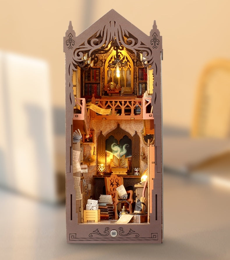 Magic Library DIY Book Nook Kit | 3D Wooden Puzzle Bookend | Bookshelf Decor Diorama | Miniature House Book Stand