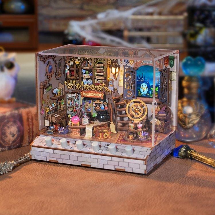 Magic Shop DIY Miniature House Kit | 3D Wooden Puzzles | White Sound Music Box