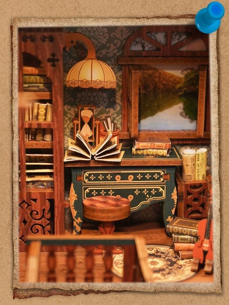 Sherlock Holmes Detective Agency DIY Book Nook Kit - Bookshelf Insert Diorama - 3D Wooden Bookend - Miniature Crafts