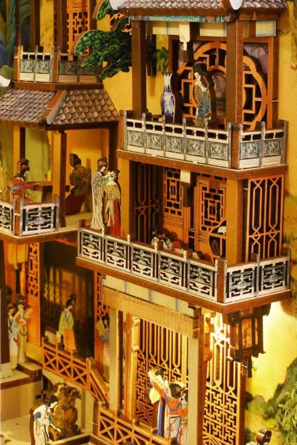 ancient Chinese palace inspired diy book nook alley kit for bookshelf insert diorama miniature
