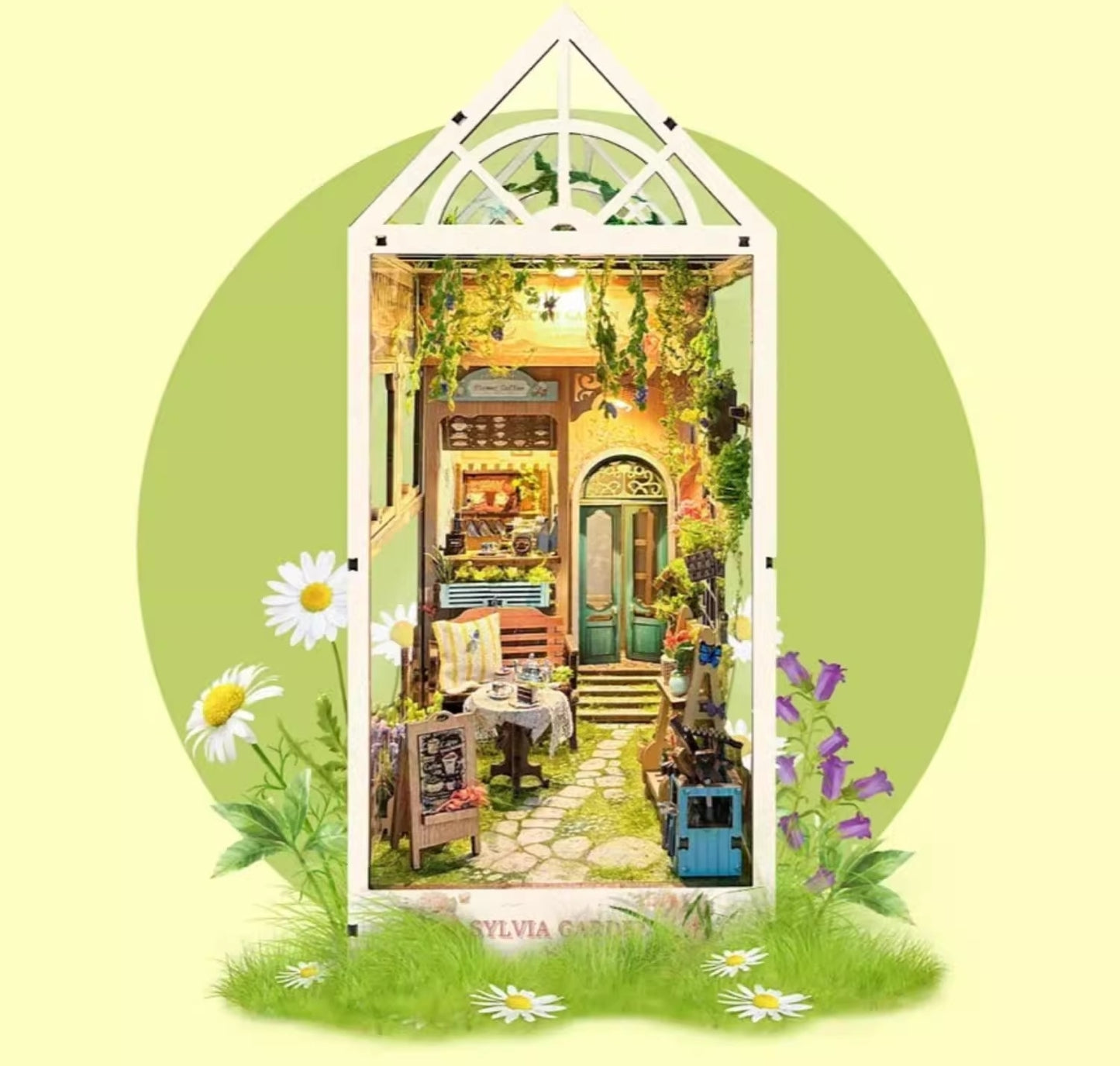 Sylvia Garden DIY Book Nook Kit | 3D Wooden Puzzle Bookend | Bookshelf Decor Diorama | Miniature House Book Stand