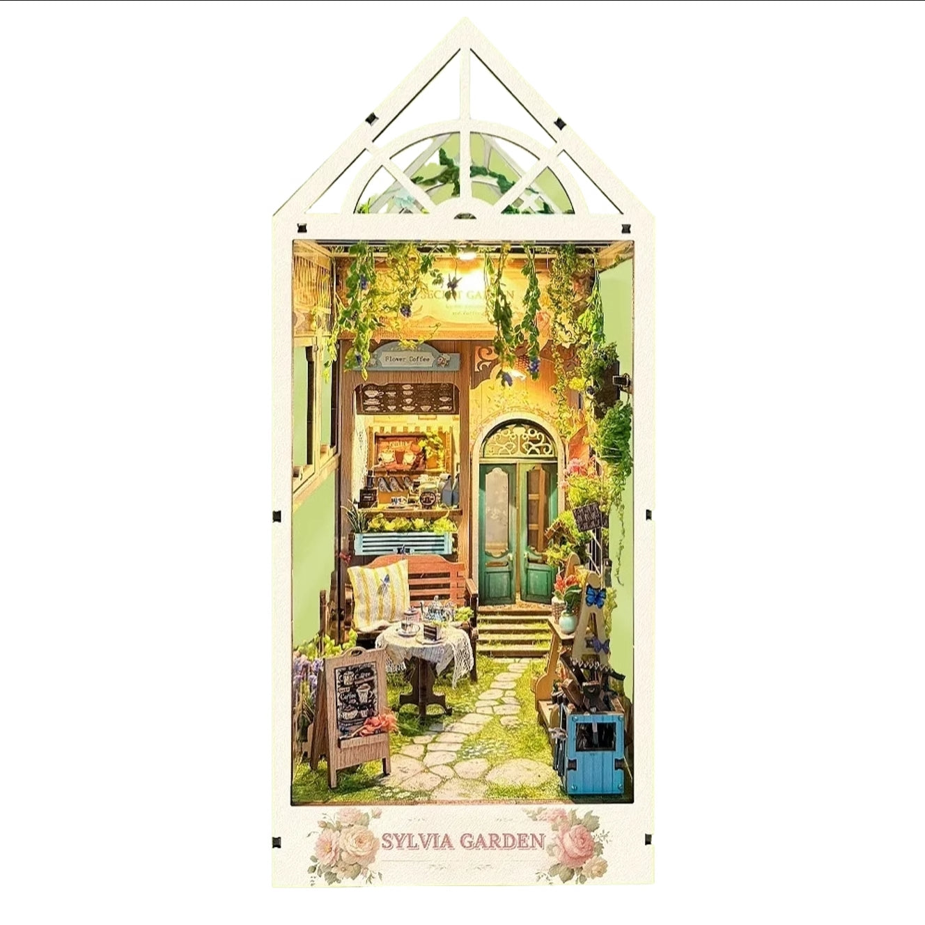 Sylvia Garden DIY Book Nook Kit | 3D Wooden Puzzle Bookend | Bookshelf Decor Diorama | Miniature House Book Stand