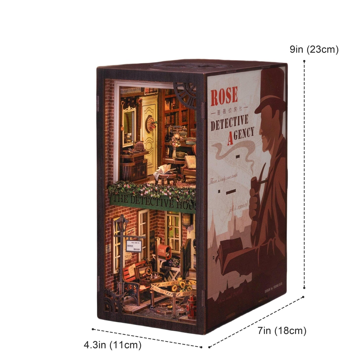 Rose Road Detective Agency DIY Book Nook Kit - Bookshelf Insert Diorama - 3D Wooden Bookend - Miniature Crafts