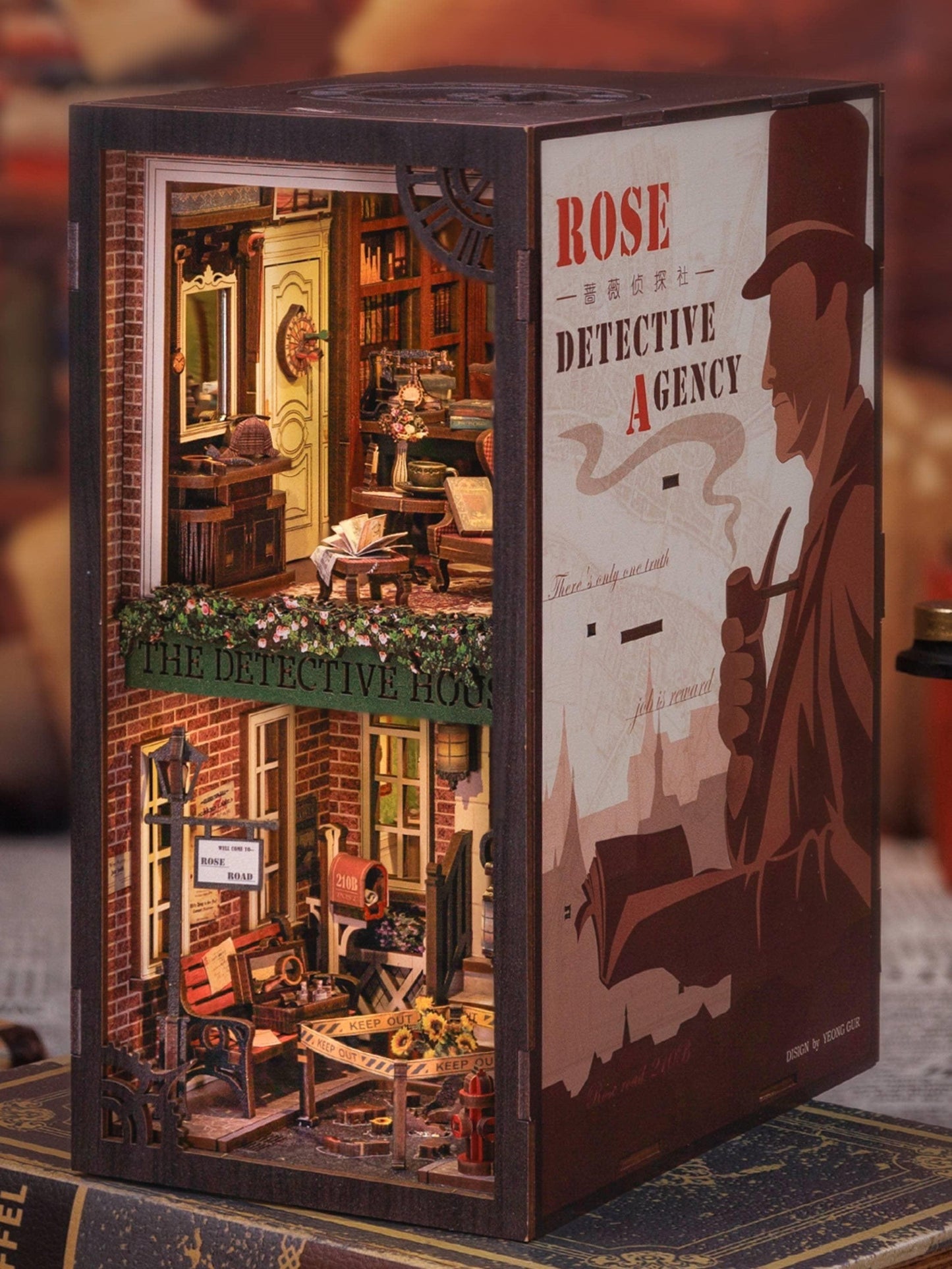 Rose Road Detective Agency DIY Book Nook Kit - Bookshelf Insert Diorama - 3D Wooden Bookend - Miniature Crafts
