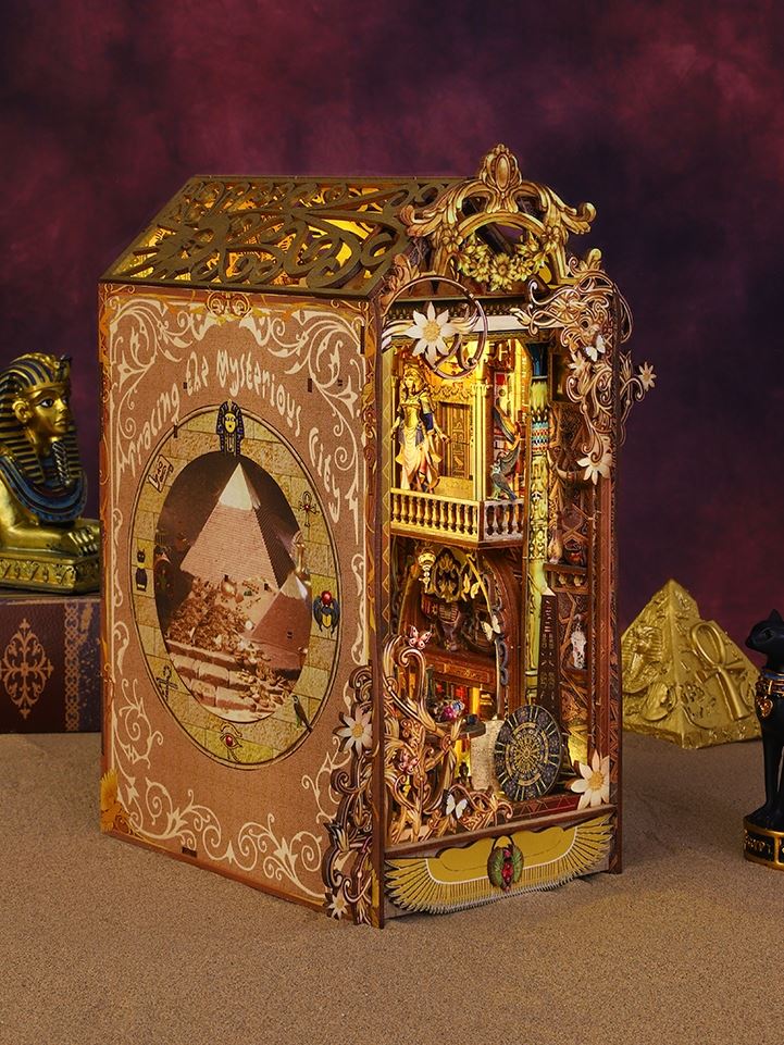 Tracing Egypt DIY Book Nook Kit - 3D Wooden Bookend - Bookshelf Insert Diorama - Miniature Crafts