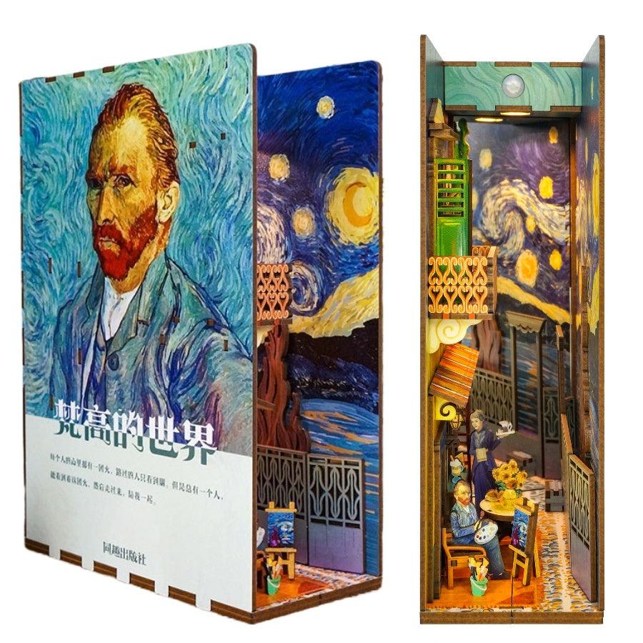 Van gogh diy book nook kit shelf insert diorama miniature crafts