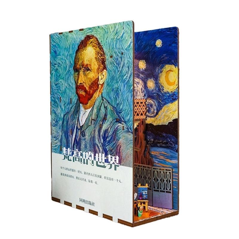 Van gogh diy book nook kit shelf insert diorama miniature crafts