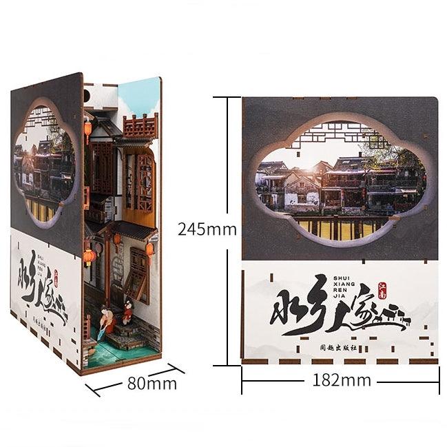 water town - diy book nook kit - bookshelf insert decor miniature diorama -size
