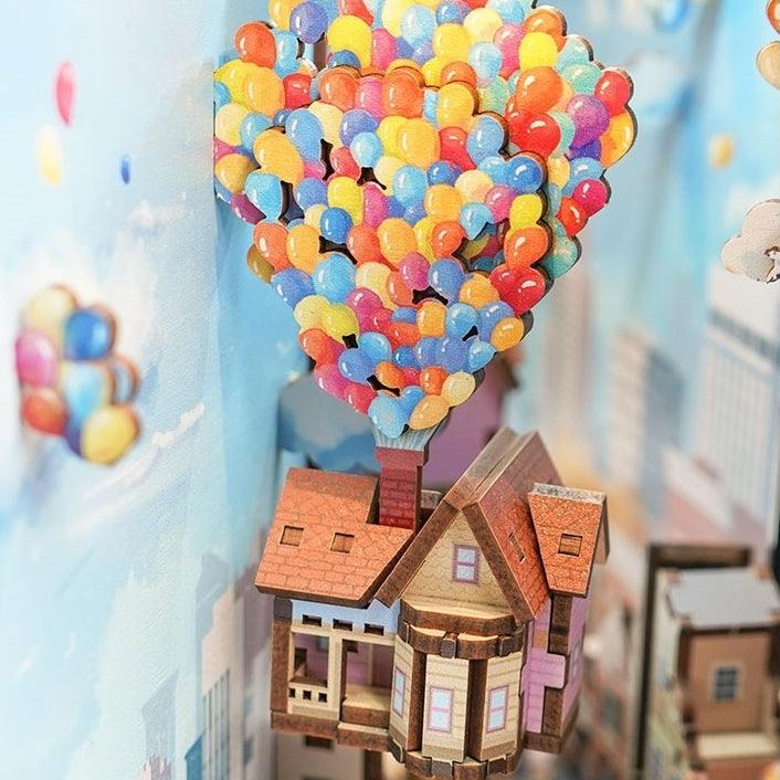 Up house inspired diy book nook kit - shelf insert diorama - miniature crafts close-up 01