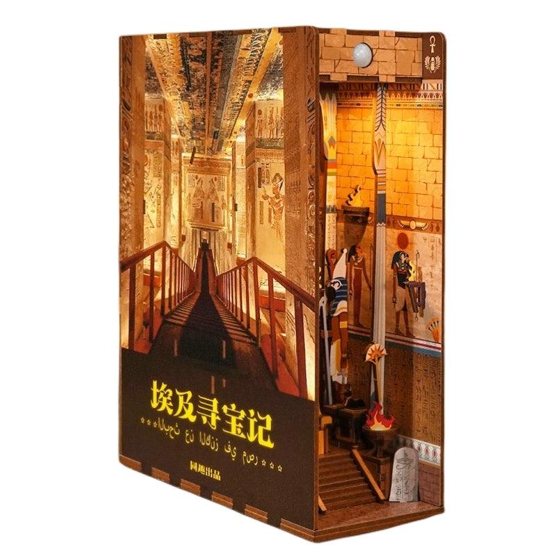 Treasure Hunt DIY Book Nook Kit, Ancient Egypt themed bookshelf insert decor diorama, 3d wooden puzzles bookend, miniature house crafts, dollhouse