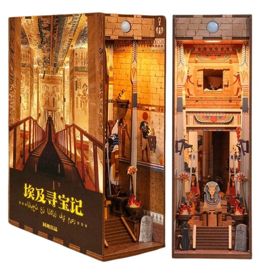 Treasure Hunt DIY Book Nook Kit, Ancient Egypt themed bookshelf insert decor diorama, 3d wooden puzzles bookend, miniature house crafts, dollhouse