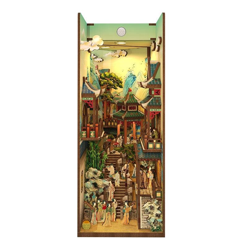 elegant song dynasty diy book nook kit,ancient Chinese themed bookshelf insert decor diorama, miniature house crafts, 3d wooden puzzles, assembly book end bookcase