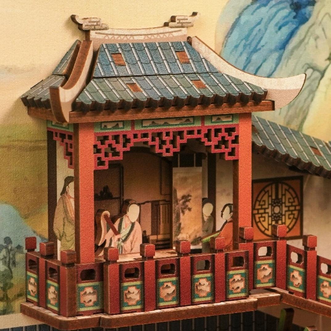 elegant song dynasty diy book nook kit,ancient Chinese themed bookshelf insert decor diorama, miniature house crafts, 3d wooden puzzles, assembly book end bookcase