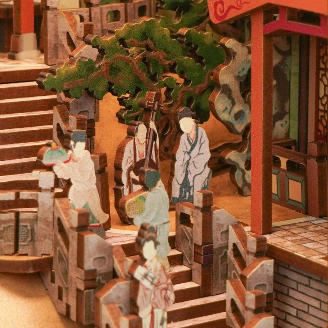 elegant song dynasty diy book nook kit,ancient Chinese themed bookshelf insert decor diorama, miniature house crafts, 3d wooden puzzles, assembly book end bookcase