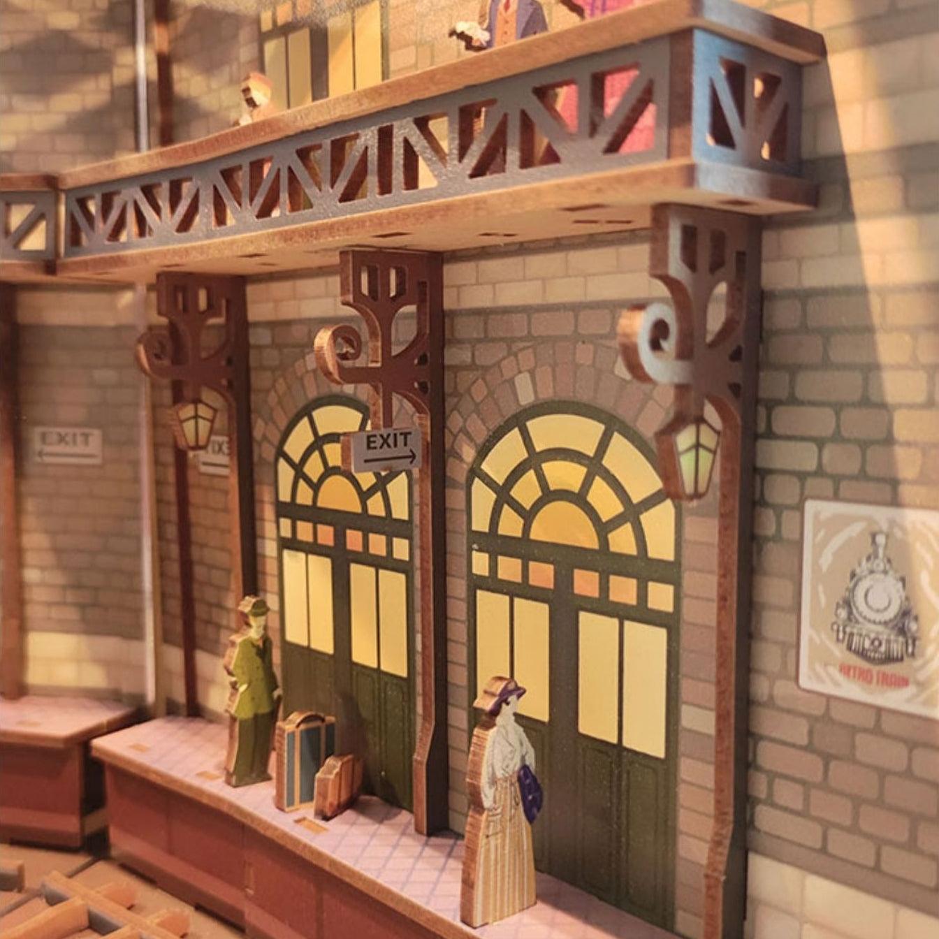 Age of Steam DIY book nook kit, replica of old England, a charming miniature craft 3d wooden puzzles inspired by Industrial Revolution, perfect for crafting enthusiasts and dollhouse collectors alike. Ideal for bookshelf decor of gift for history lovers