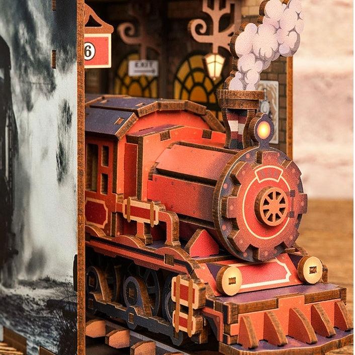 Age of Steam DIY book nook kit, replica of old England, a charming miniature craft 3d wooden puzzles inspired by Industrial Revolution, perfect for crafting enthusiasts and dollhouse collectors alike. Ideal for bookshelf decor of gift for history lovers